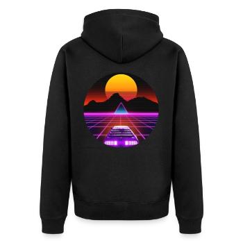80er Jahre Sportwagen Outrun Vaporwave Synthwave - Unisex Premium Bio Zip Hoodie - Schwarz - Hinten - Nico (187cm)