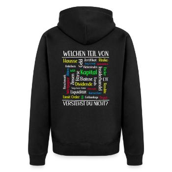 Aktien Geld ETF Börse Anliegen Geschenk - Unisex Premium Bio Zip Hoodie - Schwarz - Hinten - Nico (187cm)