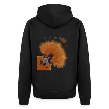 Neugieriges Seidenhuhn - Unisex Premium Bio Zip Hoodie - Schwarz - Hinten - Nico (187cm)