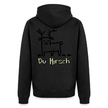 du hirsch - Unisex Premium Bio Zip Hoodie - Schwarz - Hinten - Nico (187cm)