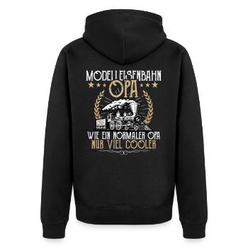 Modeleisenbahn Opa - Unisex Premium Bio Zip Hoodie - Schwarz - Hinten - Nico (187cm)