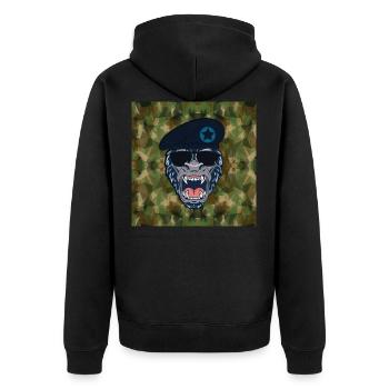 Lustiger Affe als Offizier im Militär Bundeswehr - Unisex Premium Bio Zip Hoodie - Schwarz - Hinten - Nico (187cm)