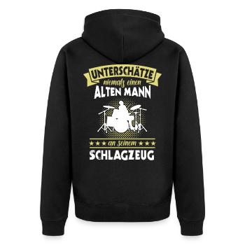 Schlagzeug Sprüche Drummer Schlagzeuger Mann - Unisex Premium Bio Zip Hoodie - Schwarz - Hinten - Nico (187cm)