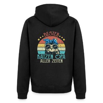 Bester Katzen Opa aller Zeiten - Unisex Premium Bio Zip Hoodie - Schwarz - Hinten - Nico (187cm)
