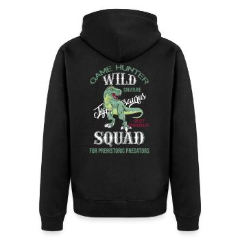 Dinosaurier T Shirt T-Rex Tyrannosaurus für Jungs - Unisex Premium Bio Zip Hoodie - Schwarz - Hinten - Nico (187cm)