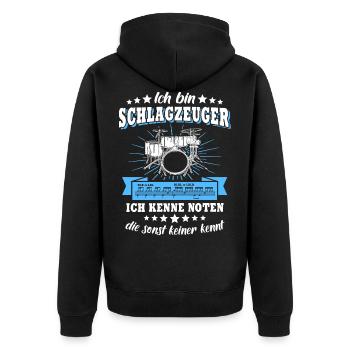 Schlagzeuger Drummer Sprüche Noten Geschenk - Unisex Premium Bio Zip Hoodie - Schwarz - Hinten - Nico (187cm)