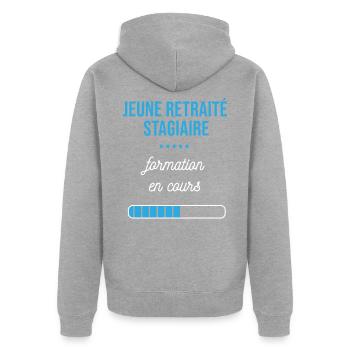 Retraite en cours humour - Veste à capuche bio Premium Unisexe - gris chiné - Dos - Nico (187cm)
