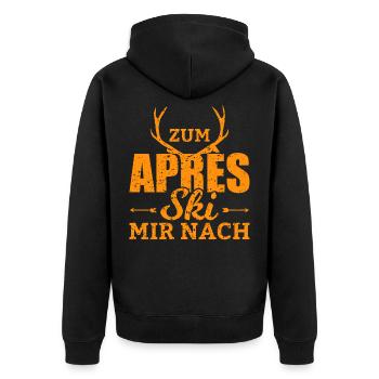 Zum Apres Ski Mir Nach Lustiger Ski Spruch - Unisex Premium Bio Zip Hoodie - Schwarz - Hinten - Nico (187cm)