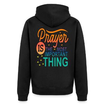 Beten Christliche Kleidung Gebet Gott Jesus Christ - Unisex Premium Bio Zip Hoodie - Schwarz - Hinten - Nico (187cm)