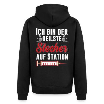 Ich bin der geilste Stecher auf Station Pfleger - Unisex Premium Bio Zip Hoodie - Schwarz - Hinten - Nico (187cm)