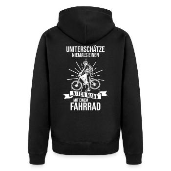 Unterschätze Niemals Alten Mann Mit Einem Fahrrad - Unisex Premium Bio Zip Hoodie - Schwarz - Hinten - Nico (187cm)
