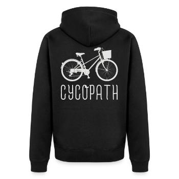 Cycopath Damen Frauen Fahrrad Fahrrad Cycopath - Unisex Premium Bio Zip Hoodie - Schwarz - Hinten - Nico (187cm)