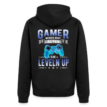 Gamer werden nicht älter sie Leveln up - Unisex Premium Bio Zip Hoodie - Schwarz - Hinten - Nico (187cm)