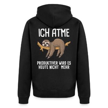 Ich atme produktiver wird's nicht Faultier Arbeit - Unisex Premium Bio Zip Hoodie - Schwarz - Hinten - Nico (187cm)