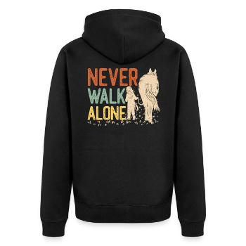 Never walk alone - Pferd - Vintage - Unisex Premium Bio Zip Hoodie - Schwarz - Hinten - Nico (187cm)