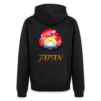 Japan Fuji Aufgehende Sonne Japanische Kultur - Unisex Premium Bio Zip Hoodie - Schwarz - Hinten - Nico (187cm)