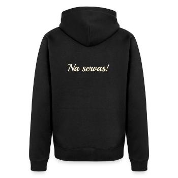 Wiener Mundart Spruch Wien Dialekt Regional Humor - Unisex Premium Bio Zip Hoodie - Schwarz - Hinten - Nico (187cm)