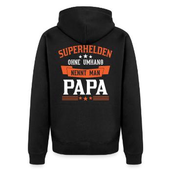 Superhelden Ohne Umhang Nennt Man Papa Vatertag - Unisex Premium Bio Zip Hoodie - Schwarz - Hinten - Nico (187cm)