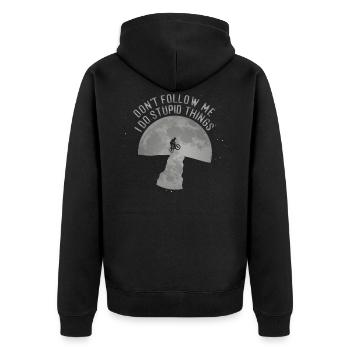 MTB - Fahrrad - Don't follow me I do stupid things - Unisex Premium Bio Zip Hoodie - Schwarz - Hinten - Nico (187cm)