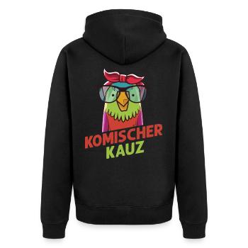 Komischer Kauz - Unisex Premium Bio Zip Hoodie - Schwarz - Hinten - Nico (187cm)