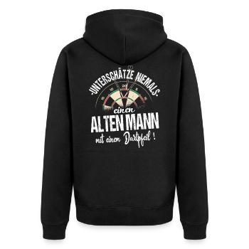 Dart Dartspieler Geschenk Vatertag Papa Opa Darts - Unisex Premium Bio Zip Hoodie - Schwarz - Hinten - Nico (187cm)