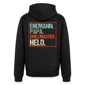 Ehemann Papa Grillmeister Held Vatertag Männertag - Unisex Premium Bio Zip Hoodie - Schwarz - Hinten - Nico (187cm)