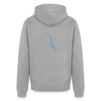Blauer Blitz Personalisierbar Gewitter Strom - Unisex Premium Bio Zip Hoodie - Grau meliert - Hinten - Nico (187cm)