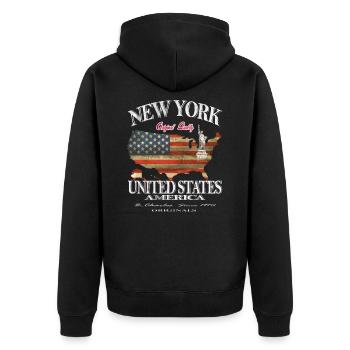New York USA Libertystatue Usa Flagge - Unisex Premium Bio Zip Hoodie - Schwarz - Hinten - Nico (187cm)