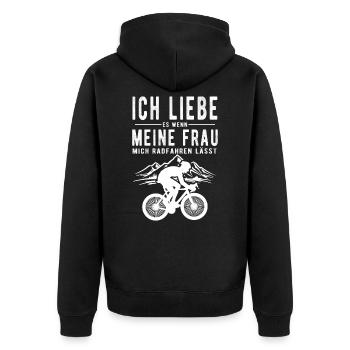 Ich Liebe meine Frau wenn sie mich Radfahren lässt - Unisex Premium Bio Zip Hoodie - Schwarz - Hinten - Nico (187cm)