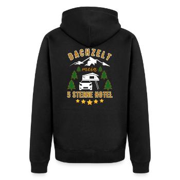 Dachzelt Mein 5 Sterne Hotel Camping Urlaub Spruch - Unisex Premium Bio Zip Hoodie - Schwarz - Hinten - Nico (187cm)
