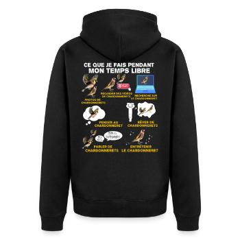 Oiseau, Chardonneret, idée cadeau passion animaux - Veste à capuche bio Premium Unisexe - noir - Dos - Nico (187cm)