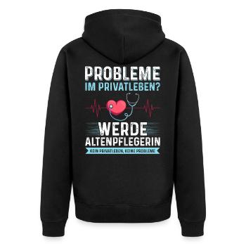Altenpflegerin Altenpfleger Altenheim Geschenk - Unisex Premium Bio Zip Hoodie - Schwarz - Hinten - Nico (187cm)