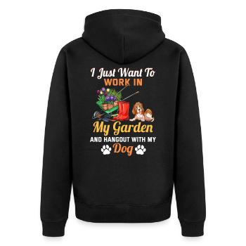 Ich Arbeite Nur In Meinem Garten mit meinem Hund - Unisex Premium Bio Zip Hoodie - Schwarz - Hinten - Nico (187cm)