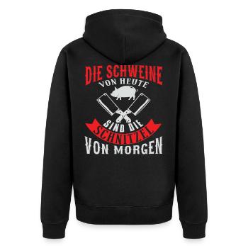 Metzger Fleischer Fleisch Fleischerei Geschenk - Unisex Premium Bio Zip Hoodie - Schwarz - Hinten - Nico (187cm)