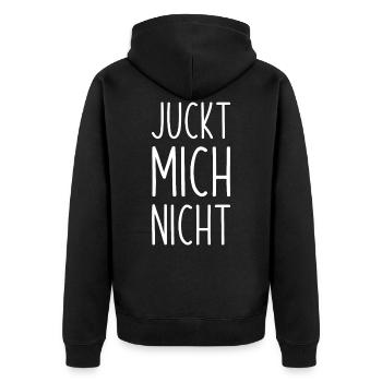 Juckt mich nicht egal interessiert mich nicht - Unisex Premium Bio Zip Hoodie - Schwarz - Hinten - Nico (187cm)