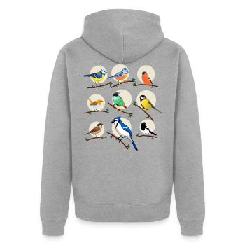 Gartenvögel, Vögel, Meisen, - Unisex Premium Bio Zip Hoodie - Grau meliert - Hinten - Nico (187cm)