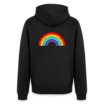 Regenbogen Bunt - Unisex Premium Bio Zip Hoodie - Schwarz - Hinten - Nico (187cm)