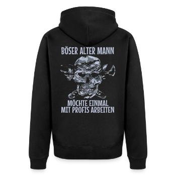 Totenkopf Camouflage Mechaniker Techniker Opa - Unisex Premium Bio Zip Hoodie - Schwarz - Hinten - Nico (187cm)