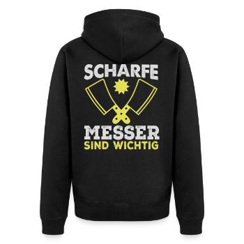 Metzger Fleischer Fleisch Fleischerei Geschenk - Unisex Premium Bio Zip Hoodie - Schwarz - Hinten - Nico (187cm)