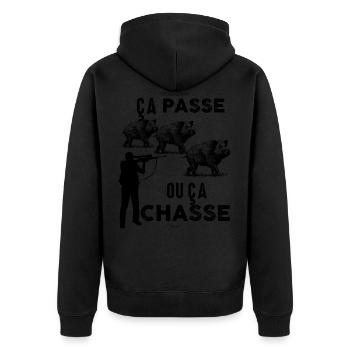 Chasse cadeau citation humour drole - Veste à capuche bio Premium Unisexe - noir - Dos - Nico (187cm)