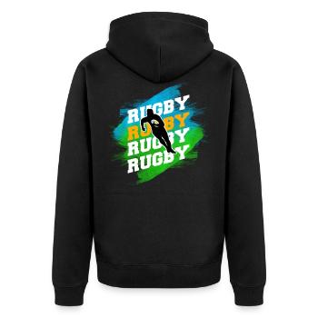 Rugby - Unisex Premium Bio Zip Hoodie - Schwarz - Hinten - Nico (187cm)