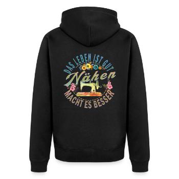 Nähen schneidern Nadelarbeit Nähspruch - Unisex Premium Bio Zip Hoodie - Schwarz - Hinten - Nico (187cm)