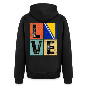 I Love Bosnia Flagge für bosnischen Stolz - Unisex Premium Bio Zip Hoodie - Schwarz - Hinten - Nico (187cm)