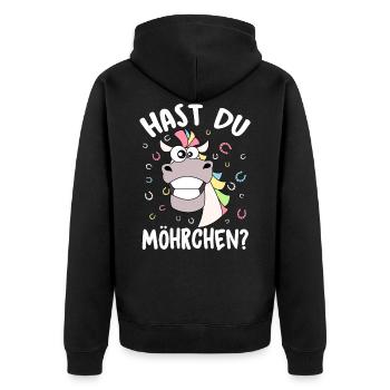 Hast Du Möhrchen Lustiges Pferd will Möhrchen - Unisex Premium Bio Zip Hoodie - Schwarz - Hinten - Nico (187cm)