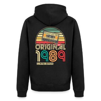Cassette Bande Rétro Vintage 1989 né année 1989 - Veste à capuche bio Premium Unisexe - noir - Dos - Nico (187cm)