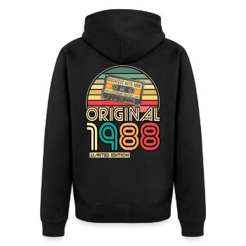 Cassette Bande Rétro Vintage 1988 né année 1988 - Veste à capuche bio Premium Unisexe - noir - Dos - Nico (187cm)