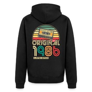 Cassette Tape Retro Vintage 1986 geboren Jahr 1986 - Unisex Premium Bio Zip Hoodie - Schwarz - Hinten - Nico (187cm)