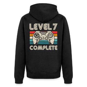 7. Geburtstag Spruch 7 Jahre Geburtstag Geschenk - Unisex Premium Bio Zip Hoodie - Schwarz - Hinten - Nico (187cm)