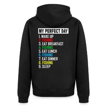 My Perfect Day Fishing Angler Geschenk Angeln - Unisex Premium Bio Zip Hoodie - Schwarz - Hinten - Nico (187cm)
