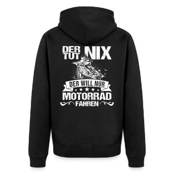 Der Tut Nix Der Will Nur Motorrad Fahren Biker - Unisex Premium Bio Zip Hoodie - Schwarz - Hinten - Nico (187cm)